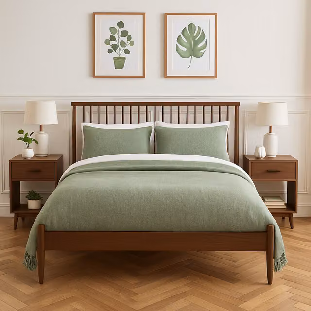 Birlea Spindle Bed in Walnut Brown Solid Wood Scandinavian Design