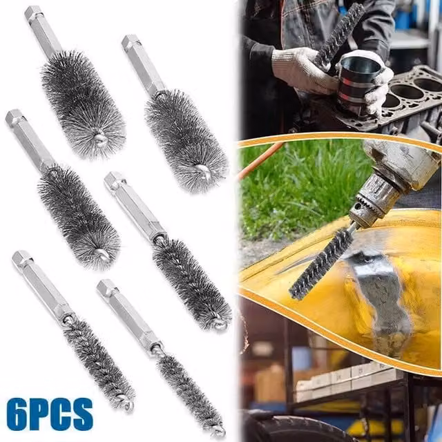 VOGREX 6-Piece Stainless Steel Wire Brush Set for Power Drills and Impact Drivers in Silver