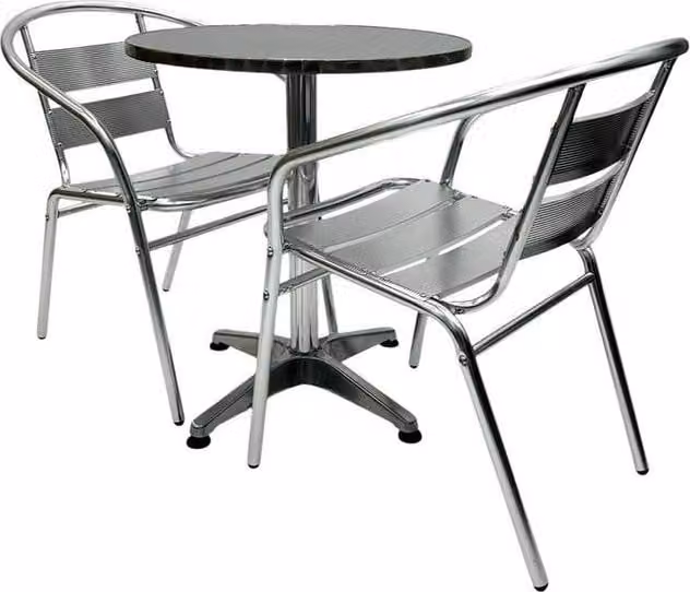 NESTLUNE Garden Bistro Set with 2 Silver Aluminium Chairs and 1 Round Metal Table – 1