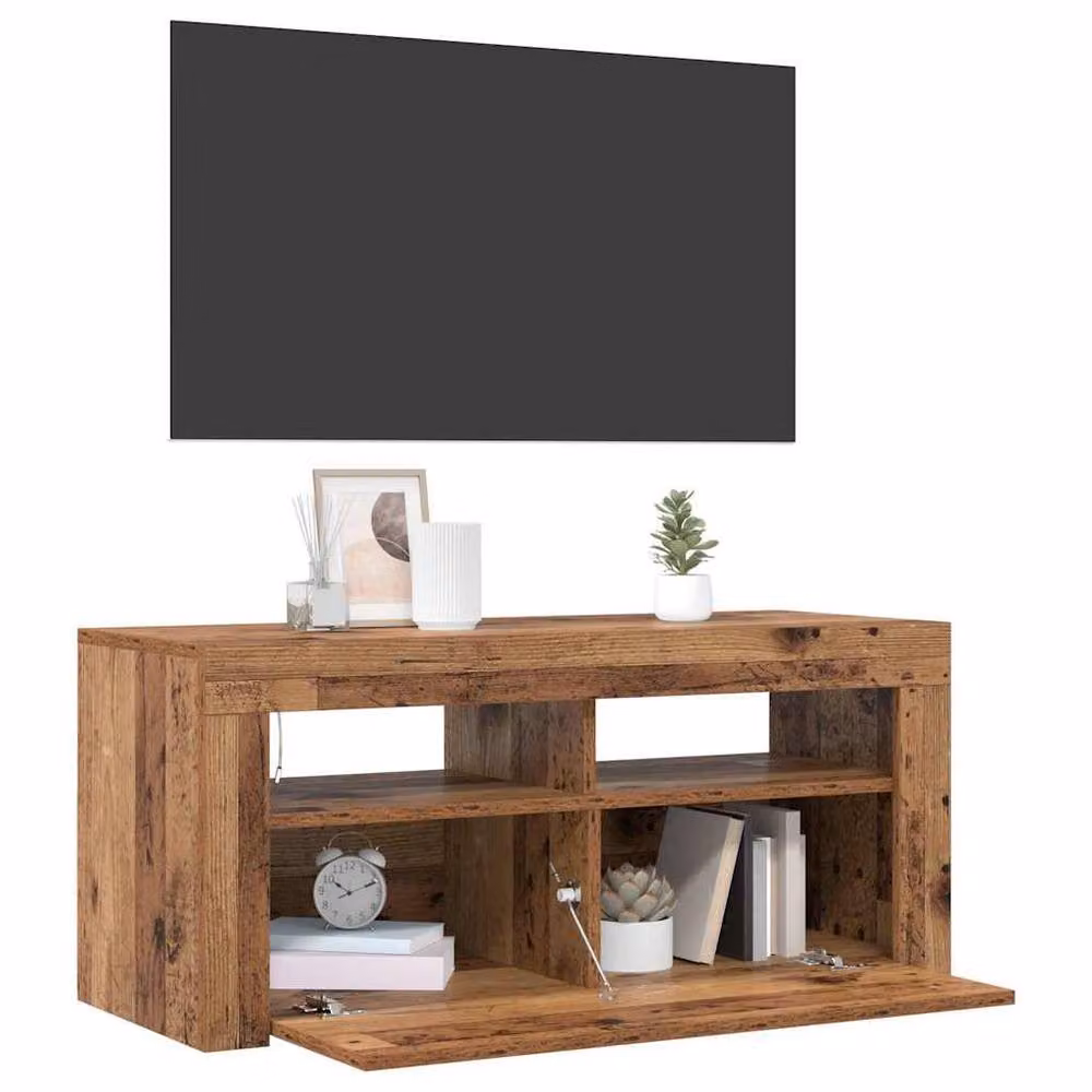 Berkfield Home TV Cabinet with LED Lights in Old Wood, W/D/H: 90 x 35 x 40 cm – 5