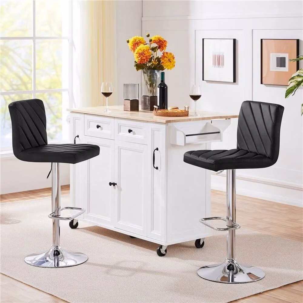 KORVIXA Set of 2 Black Modern Kitchen Bar Stools with Synthetic Leather and 360 Degree Swivel – 3