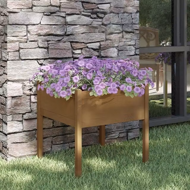 Berkfield Home Garden Planter Tub in Brown Solid Wood, W/D/H: 70 x 70 x 70 cm