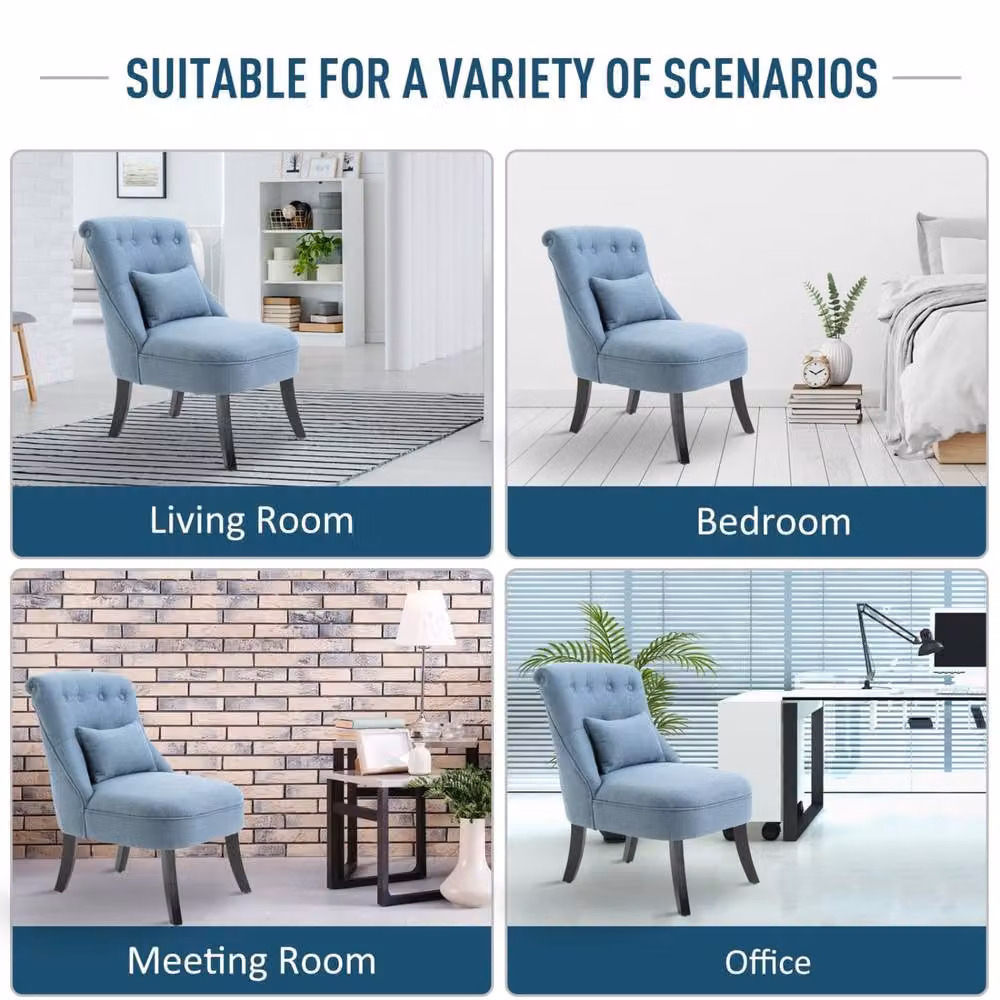 Wyld Haus Zilono Set of 2 Blue Armless Button Tufted Tub Chairs in Linen Look Fabric – 4