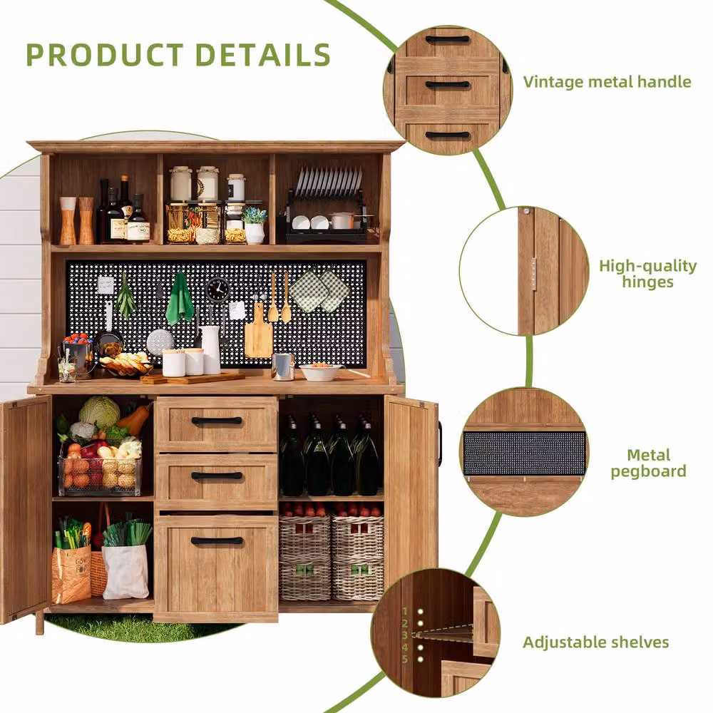 Rolipo Solid Fir Wood Garden Storage Cabinet with Drawers in Brown – 6