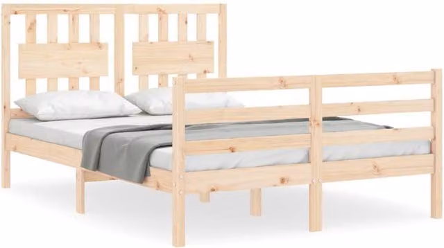Berkfield Home Small Double Solid Wood Bed Frame with Headboard in Beige Pine
