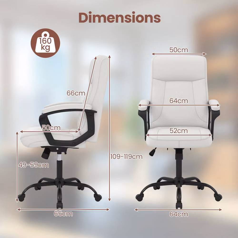 Costway White Ergonomic Executive Office Chair with Synthetic Leather Upholstery and Headrest – 2
