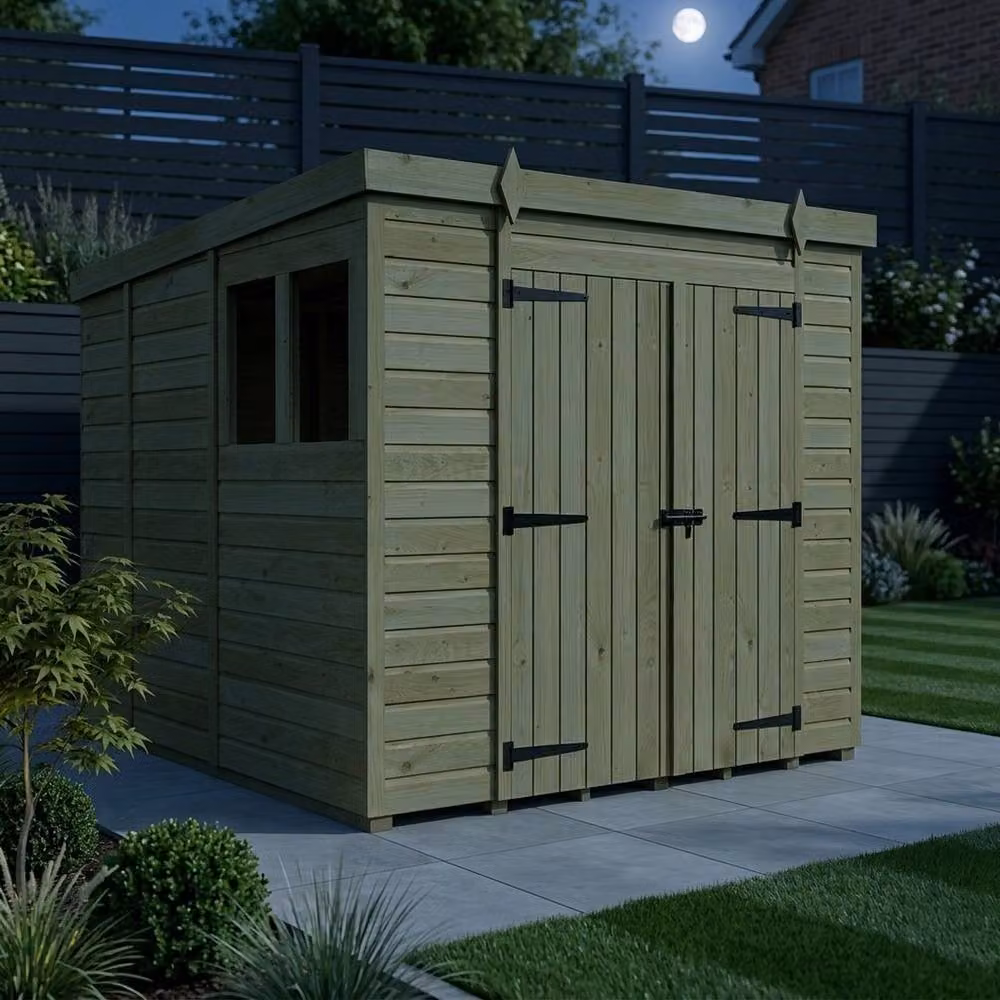 Buttercup Farm Brown Timber Pent Garden Shed with Double Doors and Windows, W/D/H: 274 x 274 x 210 cm – 3