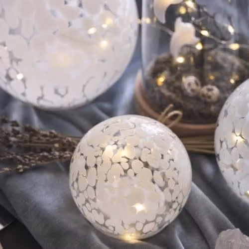 Lights4fun White Confetti Glass Globe LED Tabletop Decoration – 2