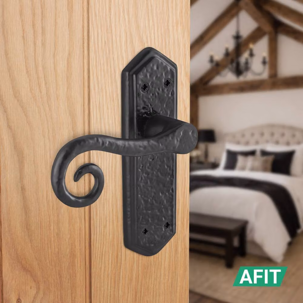 AFIT Black Antique Cast Iron Curly Tail Door Handles with Backplate Latch, 1 Pair, W/D/H: 15.0 x 15.0 x 1.7 cm – 5