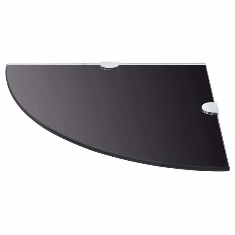 Berkfield Home Wall Mounted Corner Shelf with Black Glass and Chrome Supports W/D/H: 25 x 25 x 25 cm