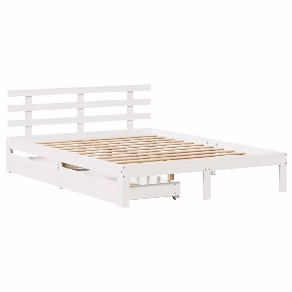 Berkfield Home White Pine Wood Bed Frame with Drawers, W/D/H: 160 x 200 cm