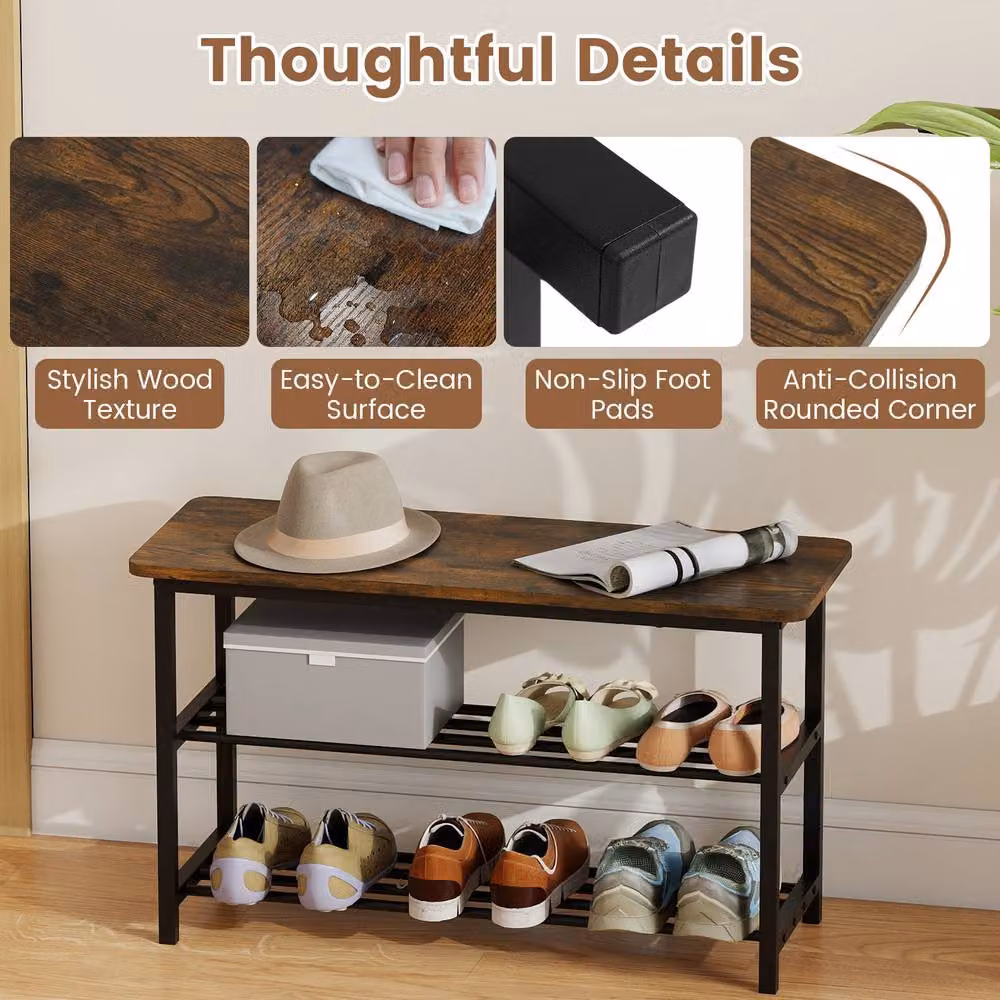 Costway 3-Tier Shoe Storage Bench and Freestanding Boot Organiser in Brown – 7