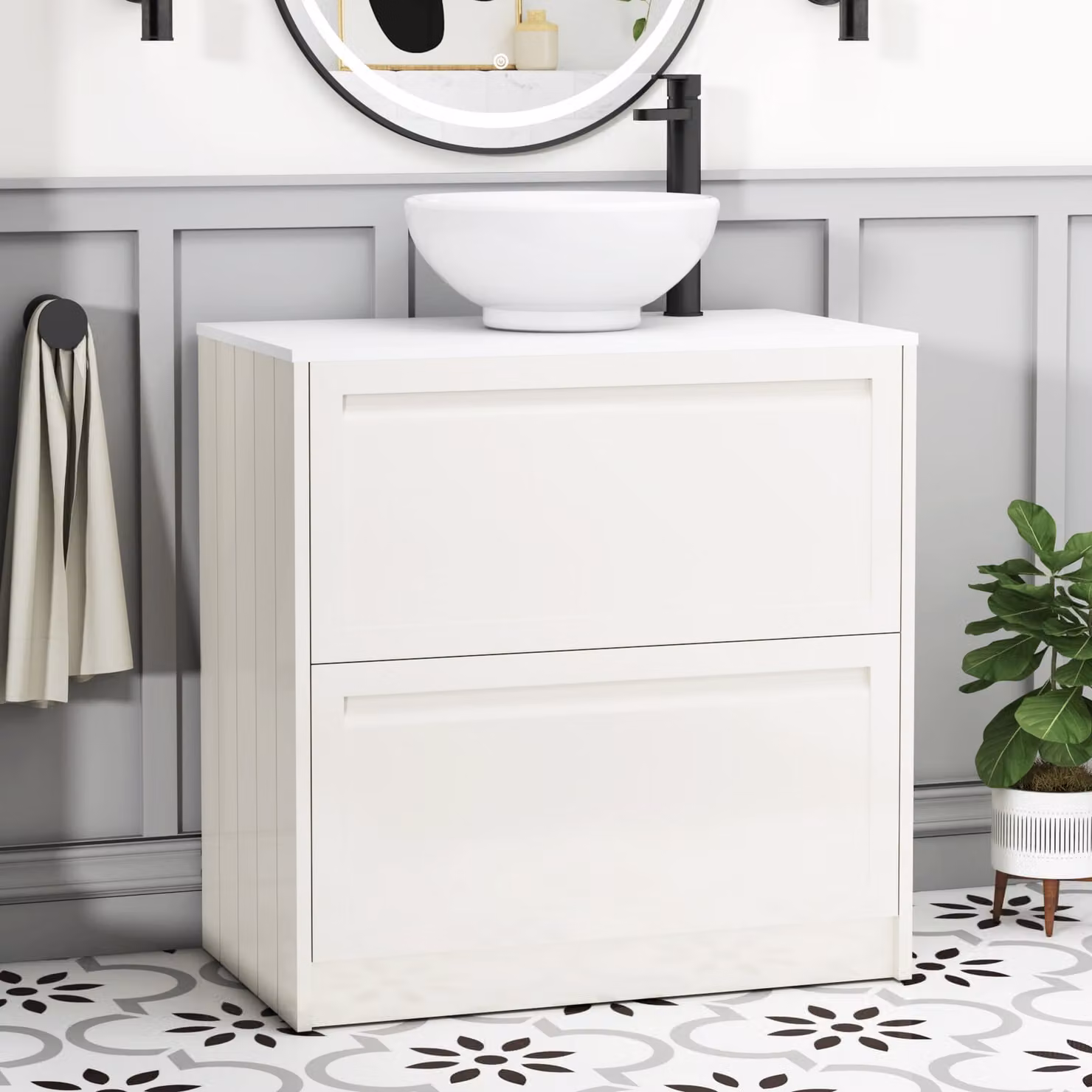 Royal Bathrooms Elmore Classic White Floor Standing 2 Drawer Vanity Unit with Breeze Basin