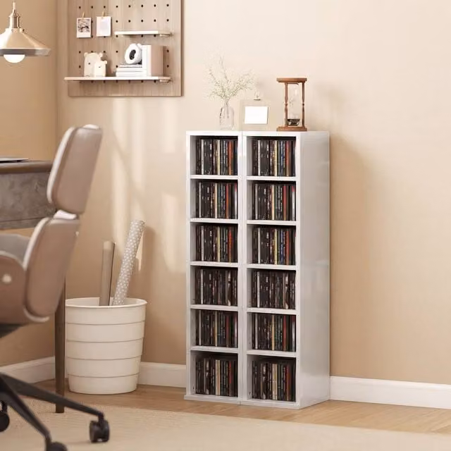 HOMCOM Set of 2 White Wall Mounted CD Storage Units with Adjustable Shelves