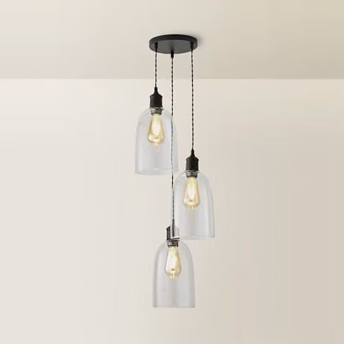 ValueLights Kira Glass Cloche Dome 3 Drop Cluster Ceiling Pendant Light in Matte Black