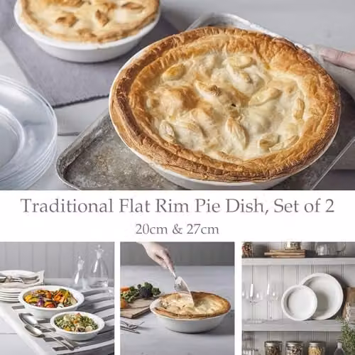 WM Bartleet & Sons 1750 Set of 2 White Porcelain Round Pie Dishes, Diameter: 27 cm – 2