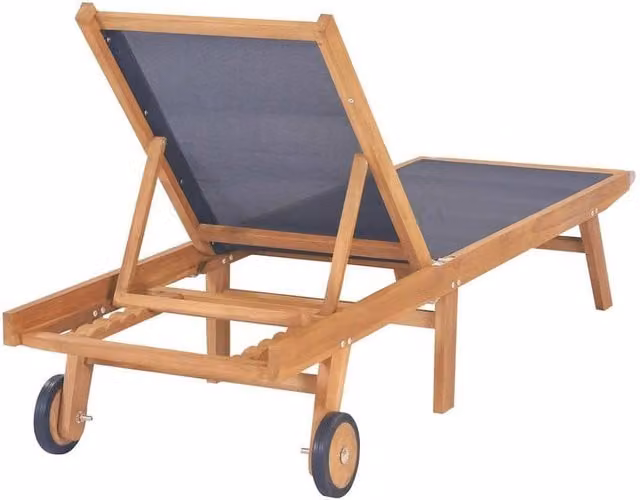 Berkfield Home Beautiful Folding Sun Lounger in Brown Solid Teak and Textilene with Wheels and Adjustable Headrest
