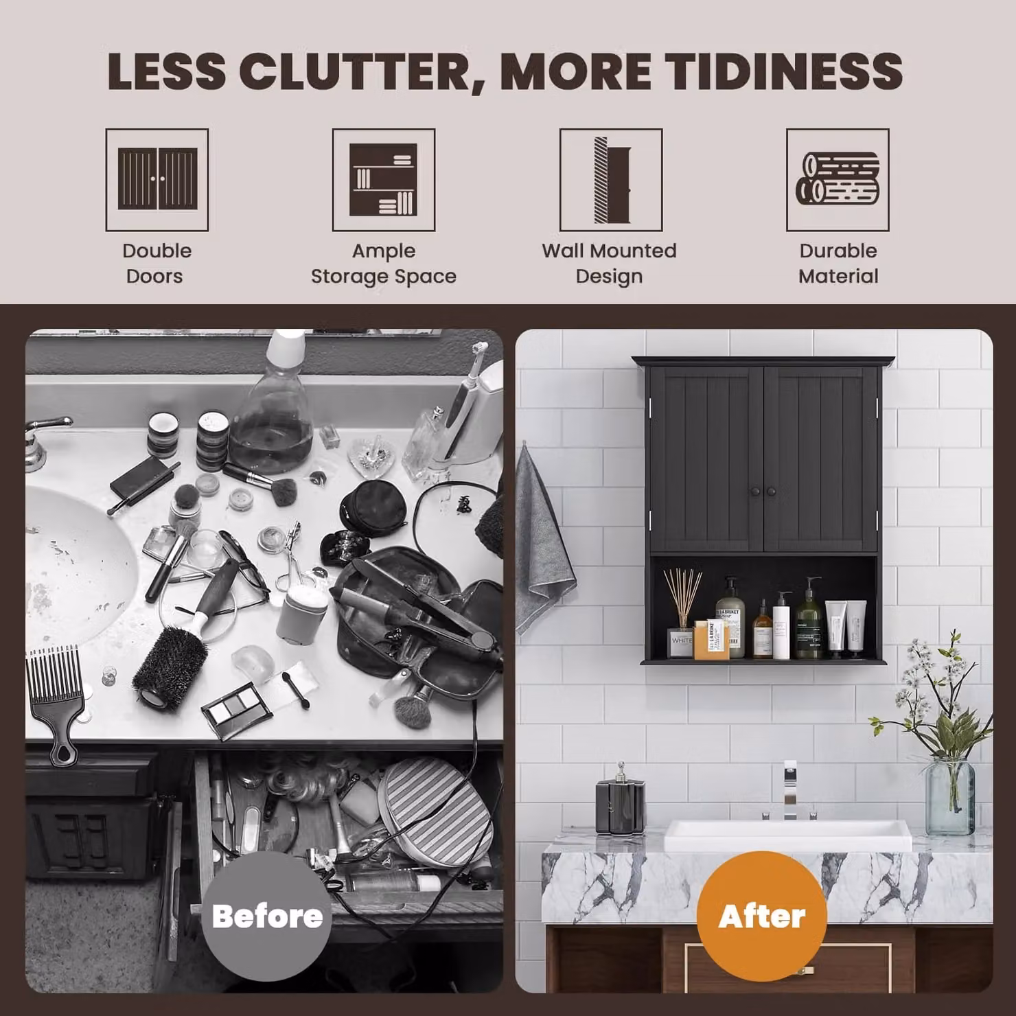 Gymax Modern Black Wall Mounted Bathroom Medicine Cabinet with Double Hinged Doors and Adjustable Internal Shelves – 5