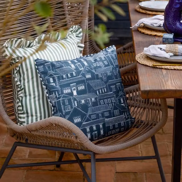 Abersoch Town Square Outdoor Cushion in Sail Blue Striped Nautical Fabric