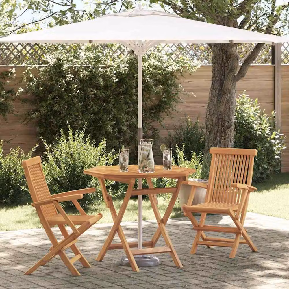 Berkfield Home 3 Piece Folding Garden Bistro Set in Beige Solid Acacia Wood – 2