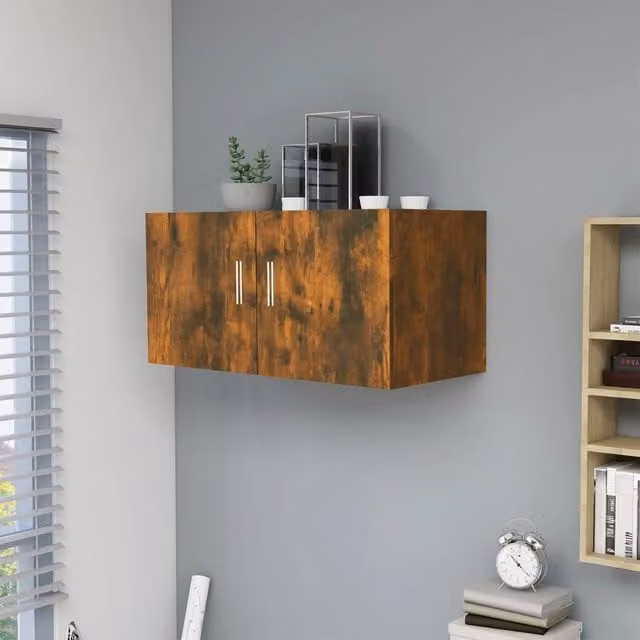 Berkfield Home Wall Mounted Smoked Oak Cabinet in Brown, W/D/H: 80 x 39 x 40 cm – 1