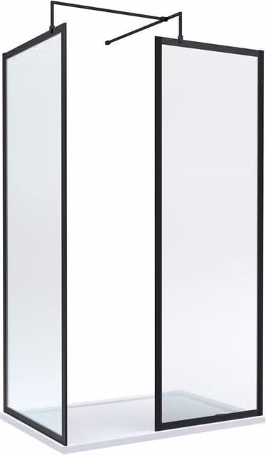 Balterley Matt Black Framed Walk-In Wetroom Bundle with Rectangular Glass Tray, W: 120 cm, D: 70 cm – 1