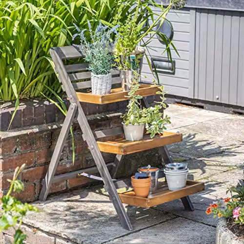 Rowlinson Alderley Small Wooden Plant Ladder Planter in Grey and Multicolour, W: 65 cm, D: 80.5 cm, H: 50 cm – 2