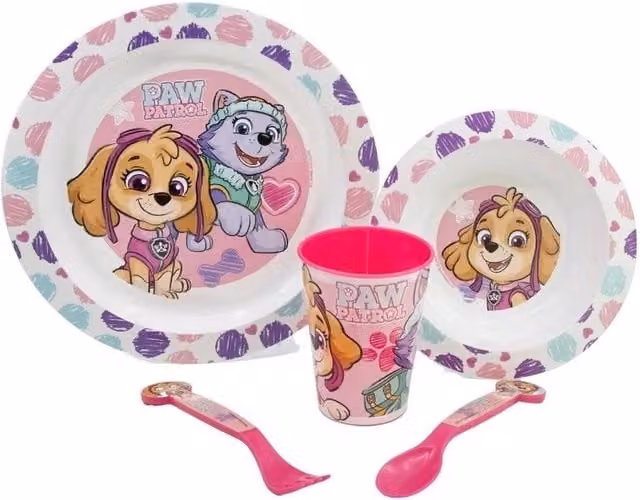 Stor Paw Patrol Skye Nina Girl 5 Piece Melamine Breakfast Set in Purple and Multicolour, Microwave Safe