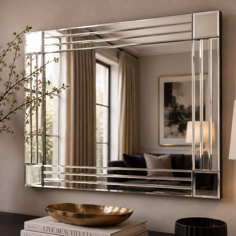 Yearn Mirrors Triple Edge Bevelled Rectangular Wall Mirror in Black, W: 90 cm, H: 60 cm – 2