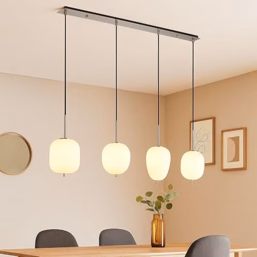 Netlighting Globo Lighting Bar Pendant Light in Silver with Glass Shades and 4x E14 Sockets, H 120 cm x W 18.5 cm x D 18.5 cm – 2