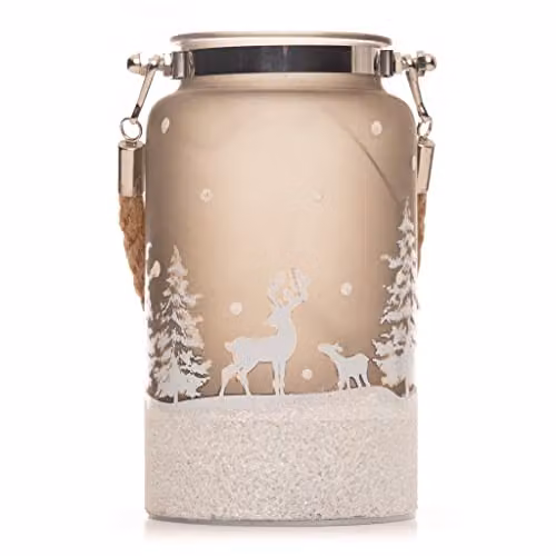 Shatchi Silver Christmas Forest Scene Glass Jar Lantern with LED Fairy Lights, Height: 16 cm – 2