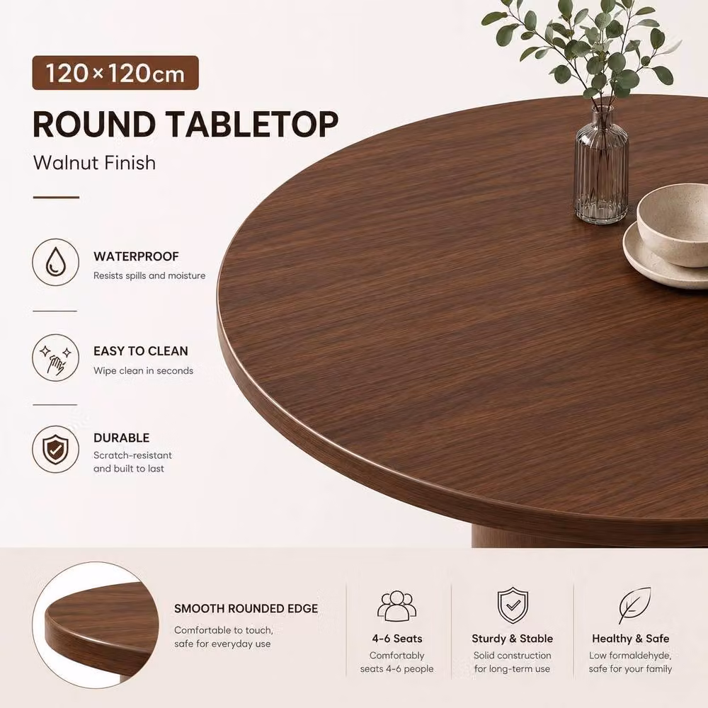 STILVORA Modern Round Dining Table in Brown, Diameter: 120 cm – 4