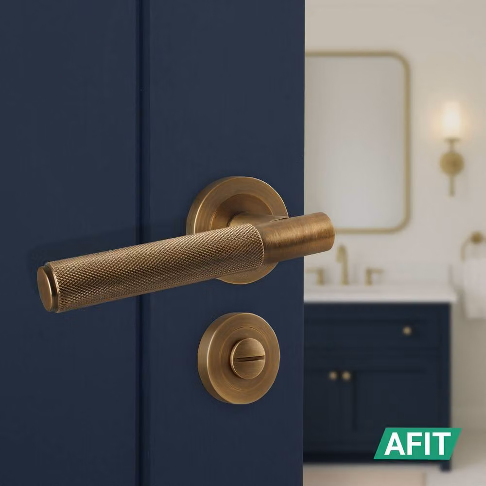 AFIT Antique Brass Knurled Lever Rose Bathroom Lock and Bronze Hinges, W/H: 150 x 150 mm – 4