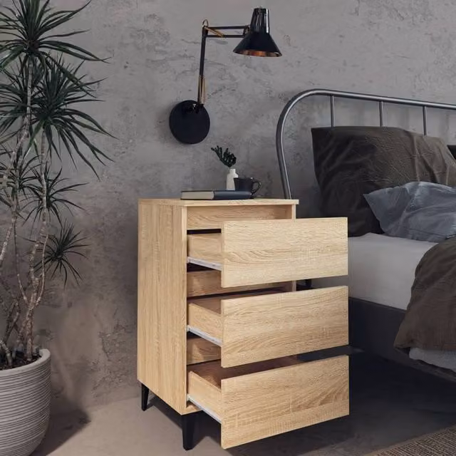 Berkfield Home Sturdy Bed Cabinet in Sonoma Oak and Light Brown with Metal Legs, W: 40 cm, D: 35 cm, H: 69 cm – 1