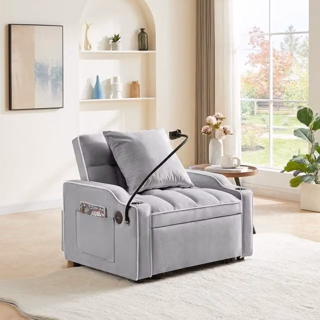 Kosy Koala Grey Fabric Convertible Sofa Bed Recliner Chair