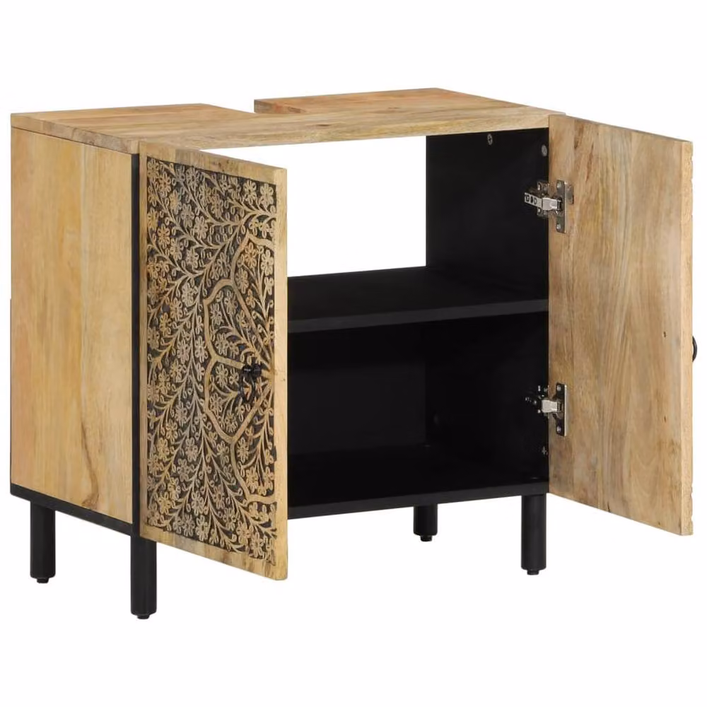 Berkfield Home Retro Brown Mango Wood Bathroom Sink Cabinet W/D/H: 62 x 33 x 58 cm – 2