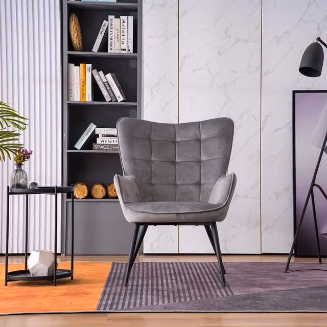More4Homes Vera Grey Velvet Modern Accent Chair with Metal Legs