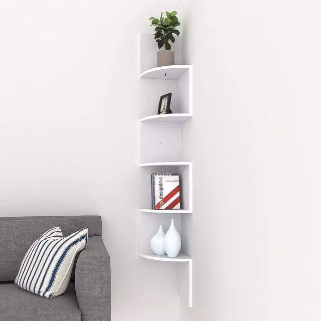 EONLION 5 Tier White Wooden Wall Mounted Floating Corner Shelves W/D/H: 50 x 50 x 122 cm – 1