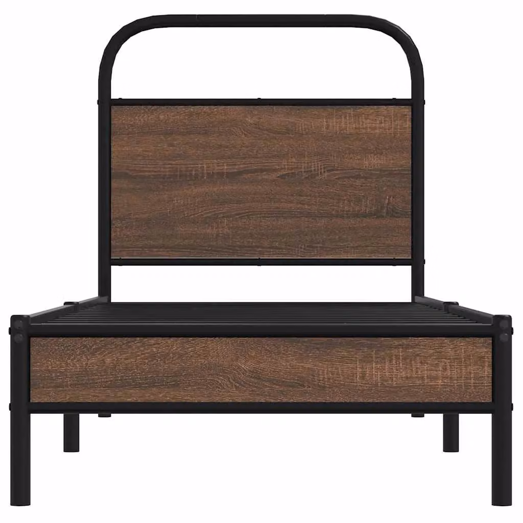 Berkfield Home Bed Frame in Brown Oak Engineered Wood and Metal, W: 75 cm, L: 190 cm – 3