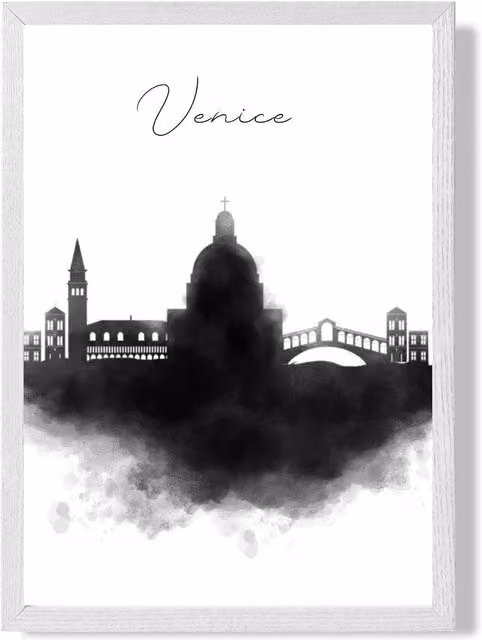 ARTZE Venice Watercolour Skyline City Framed Print, Black and White, A2