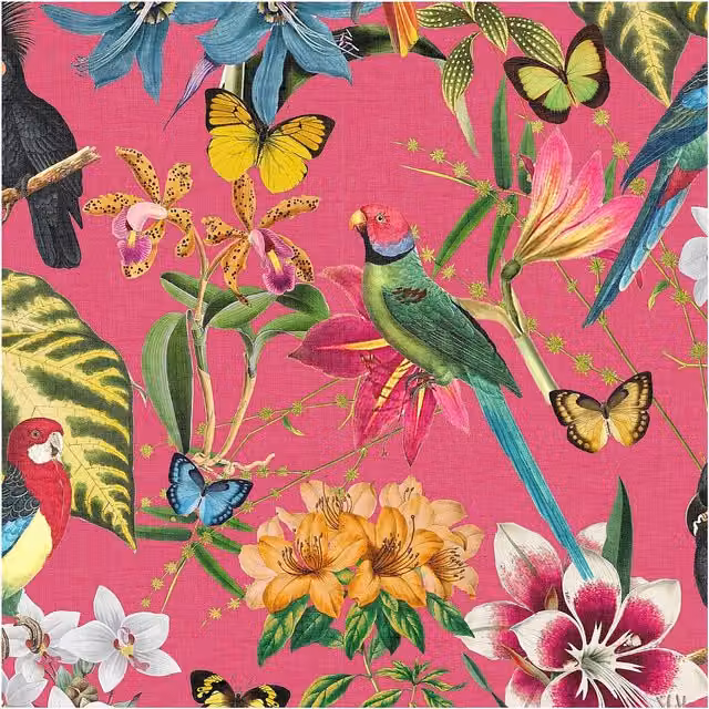 Envy Paradiso Floral Botanical Wallpaper in Pink, Orange and Yellow, W/H: 52 cm x 1000 cm