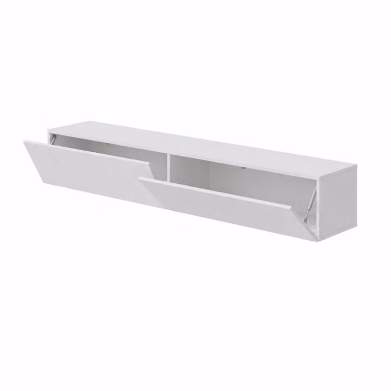 CALICOSY Modern White Glossy Wall-Mounted Cabinet with Hinged Doors and Open Shelves