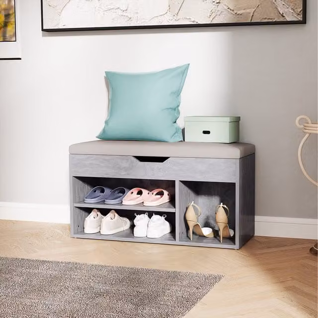 HOMCOM Grey Fabric Shoe Storage Unit and Seating Bench