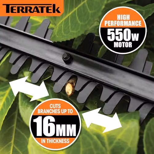 Terratek 550W Electric Long Reach Reciprocating Hedge Trimmer with 45cm Blade in Grey and Orange – 4