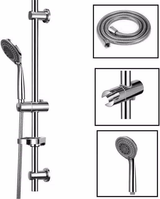 Nordara Stainless Steel Shower Riser Rail Kit with Hand Shower and Soap Dish in Silver and Chrome