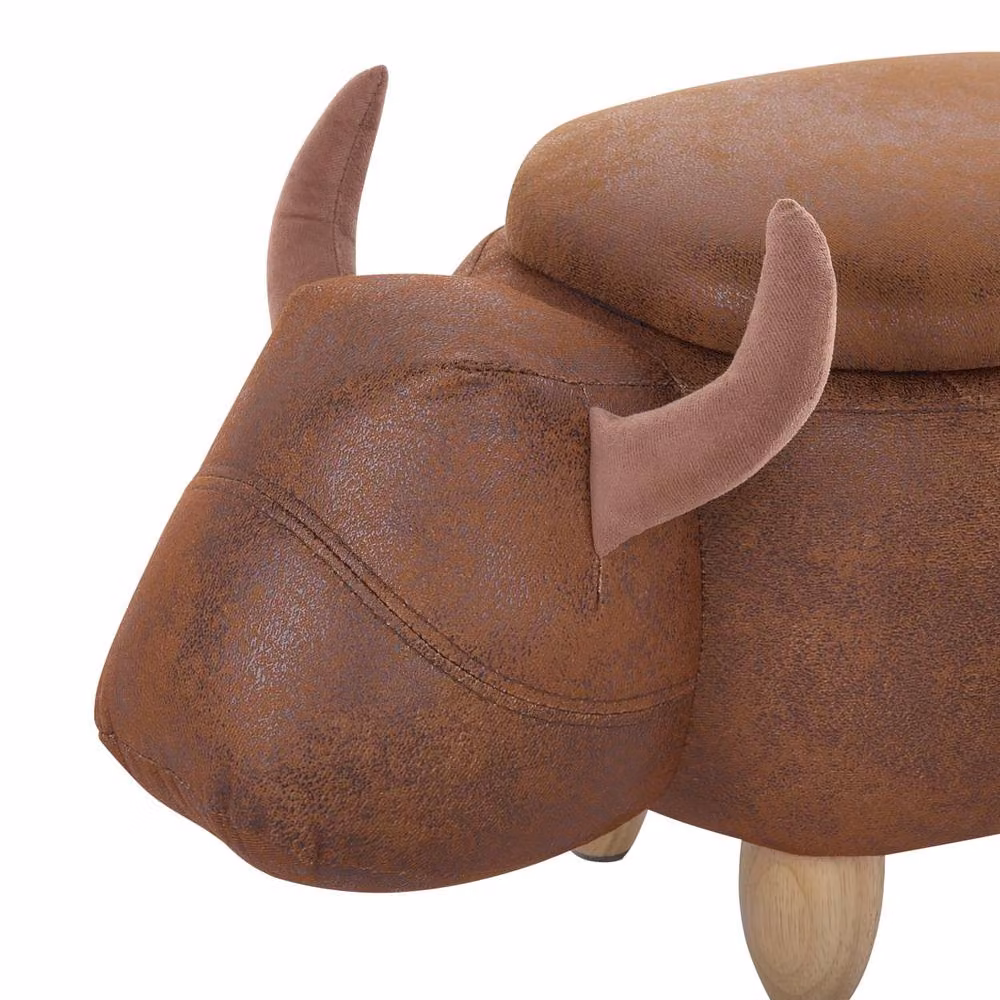 Wyld and Coco Cow Stool with Storage in Brown Faux Leather and Rubberwood Legs – 4