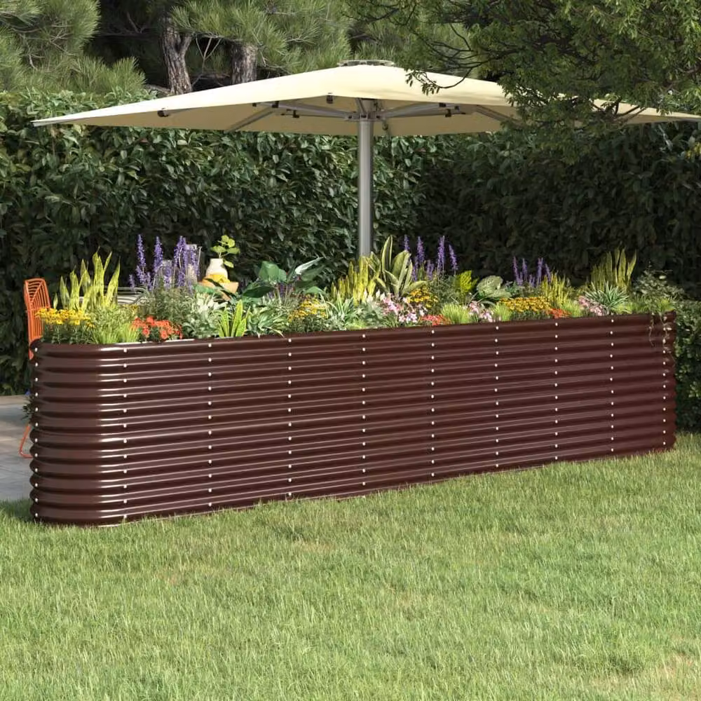 Berkfield Home Garden Raised Bed in Brown Powder-coated Steel, W: 332 cm, D: 40 cm, H: 68 cm – 2