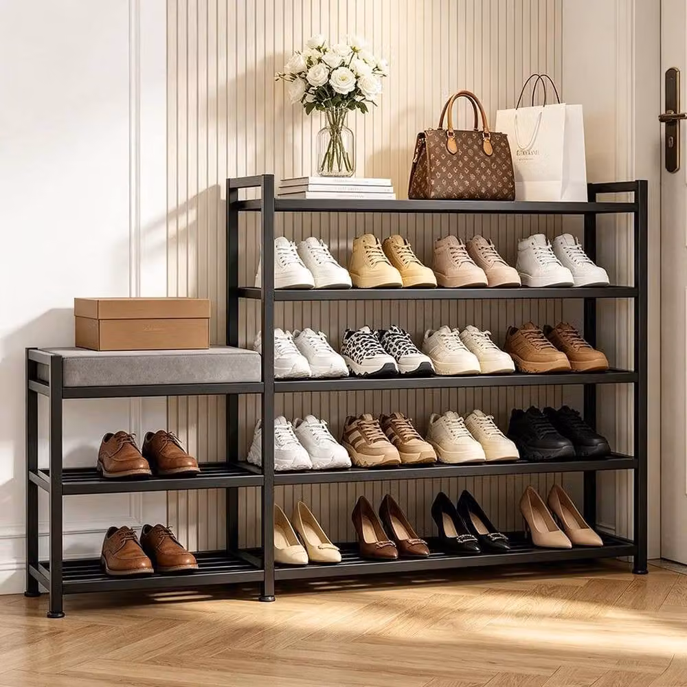 EONLION Modern Black Corner Shoe Storage Rack and Bench Organiser – 3