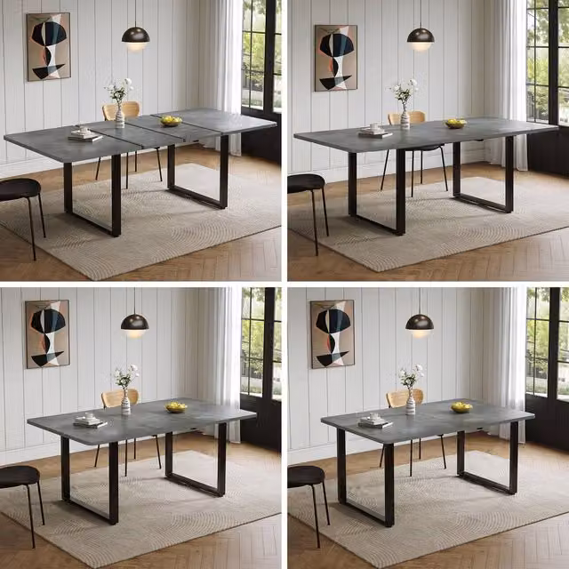 Matteo Extendable Rectangular Dining Table in Grey Modern MDF and Metal