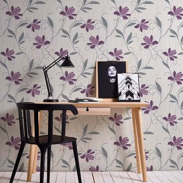 A.S. Création Lotus Floral Textured Metallic Vinyl Wallpaper in Purple